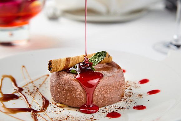 dessert and strawberry sauce