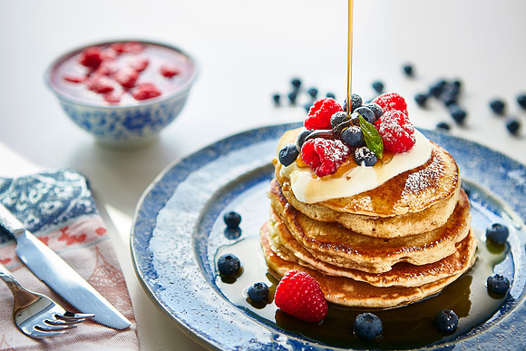 Pancake and dripping maple syrup
